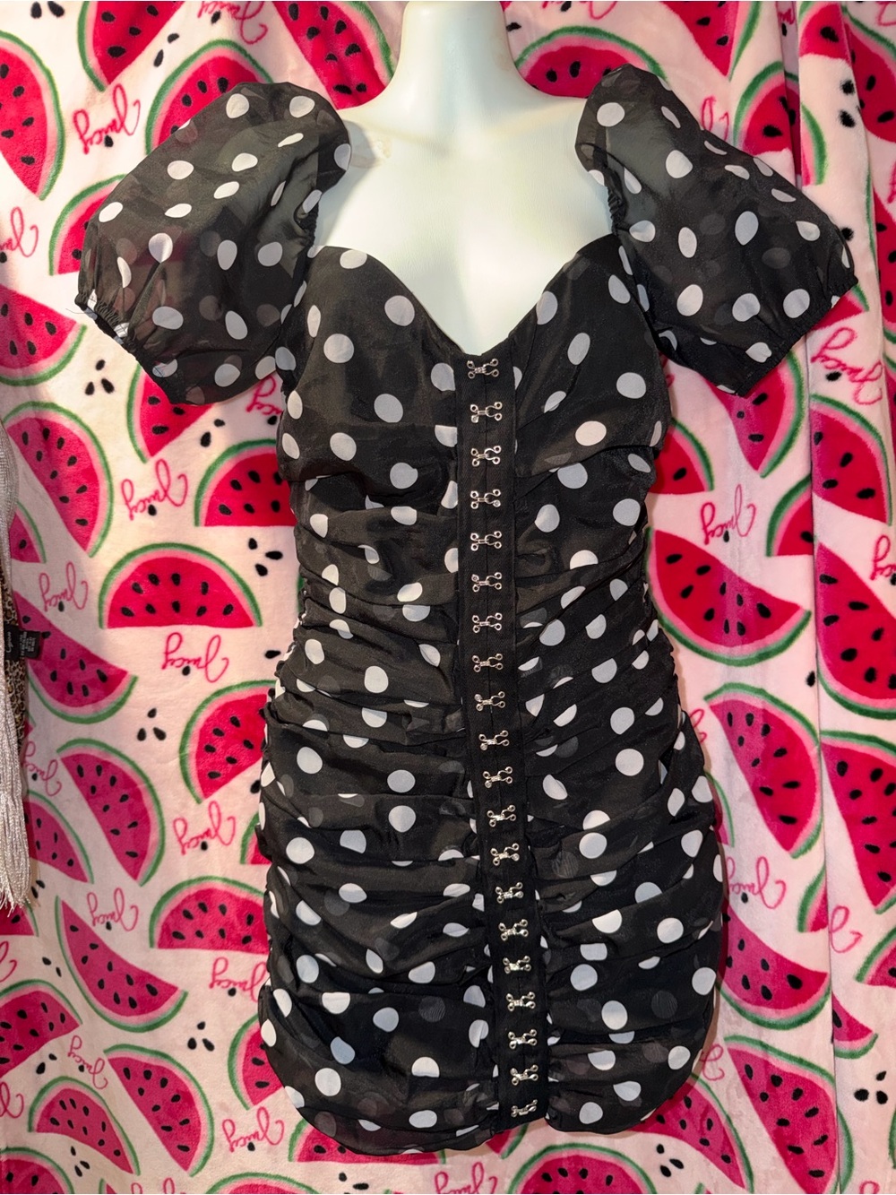 🖤🤍 Urban Outfitters Polka Dot Mini Dress with Puff Sleeves